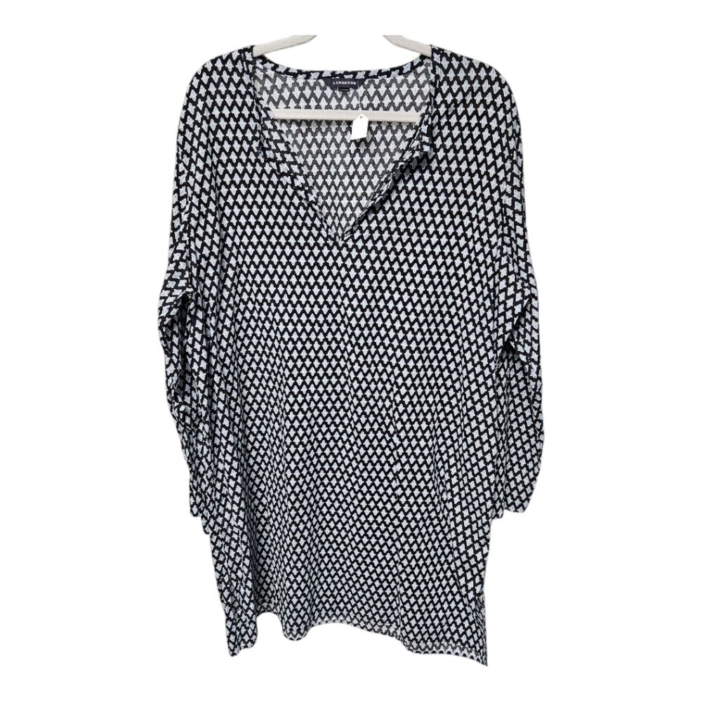 Lands' End Black and White Printed Midi Dress - Picture 1 of 3